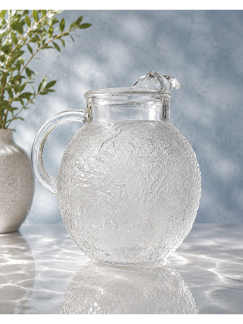 Anchor Hocking 1960s Lido Milano Clear Crinkle Ball Pitcher, 5x8.75”